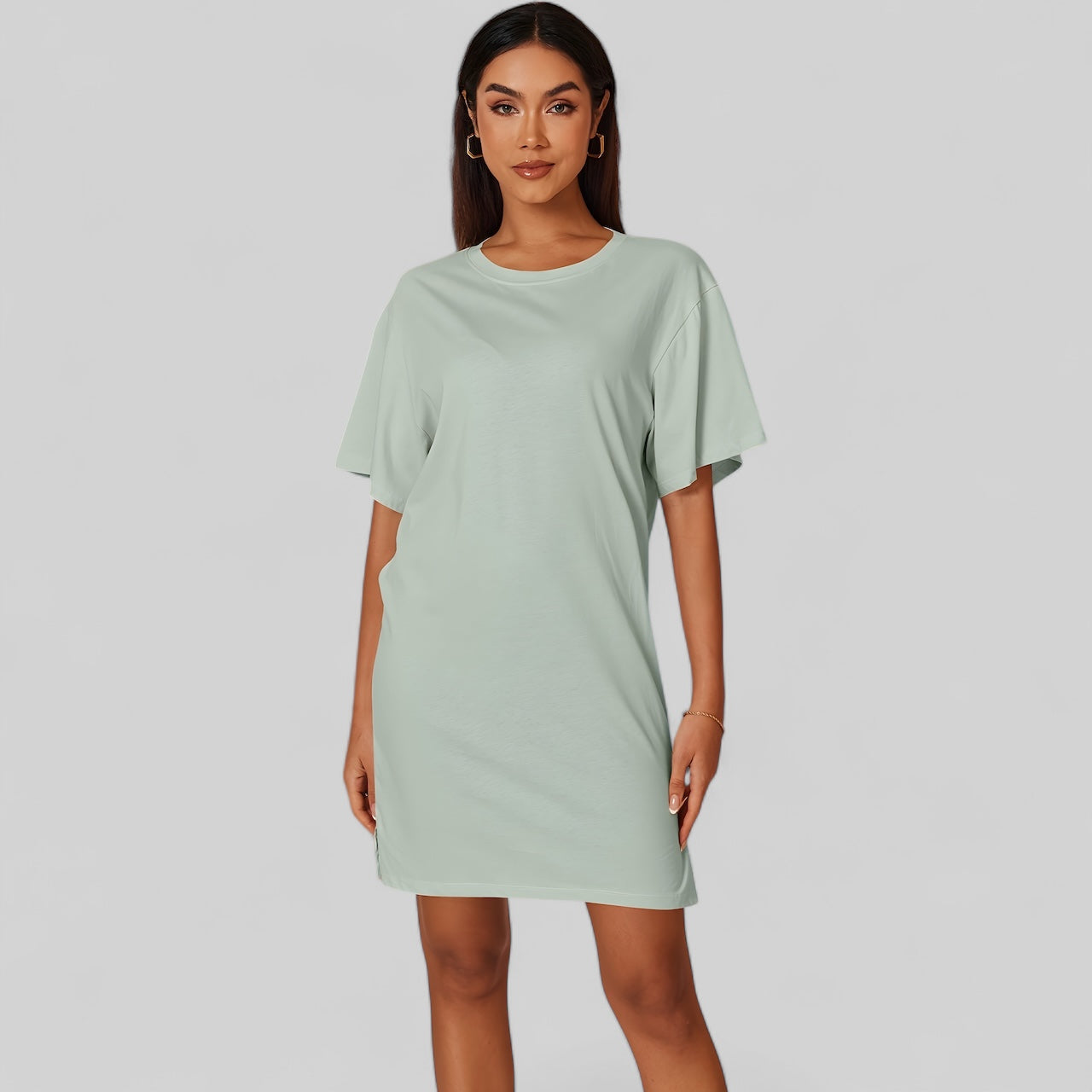 T-shirt robe gris clair en coton pour femme - Menthe / M