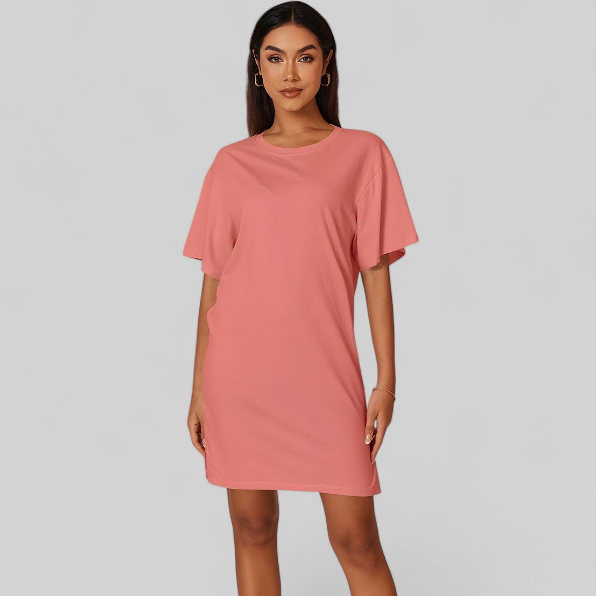 T-shirt robe gris clair en coton pour femme - Rose / S