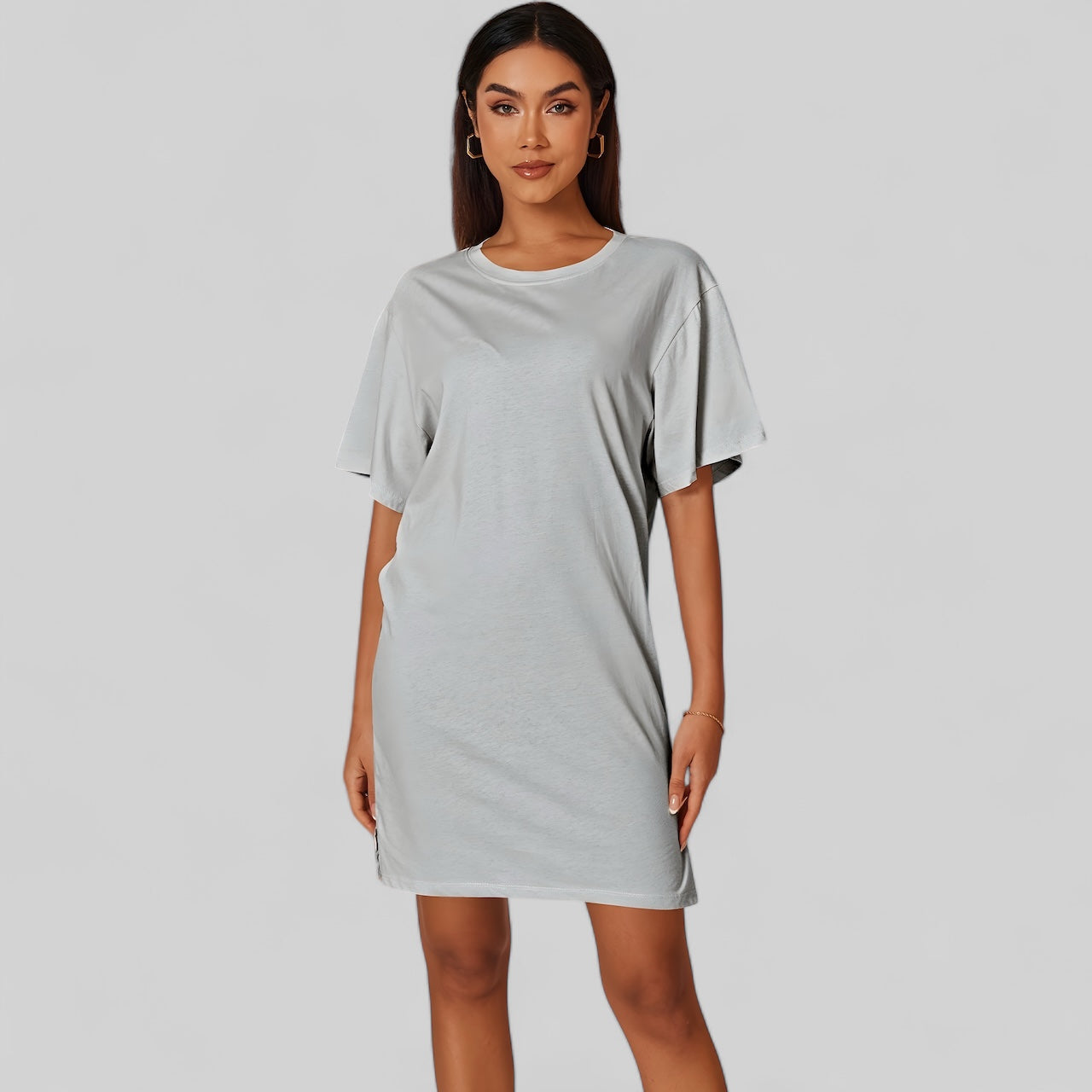 T-shirt robe gris clair en coton pour femme - Gris / S