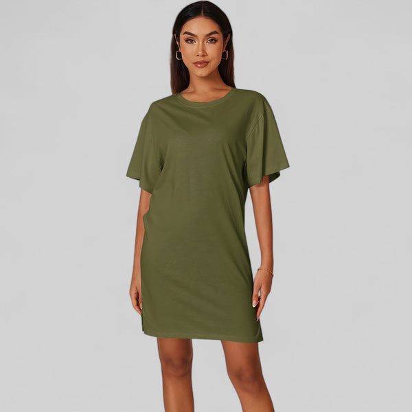 T-shirt robe gris clair en coton pour femme